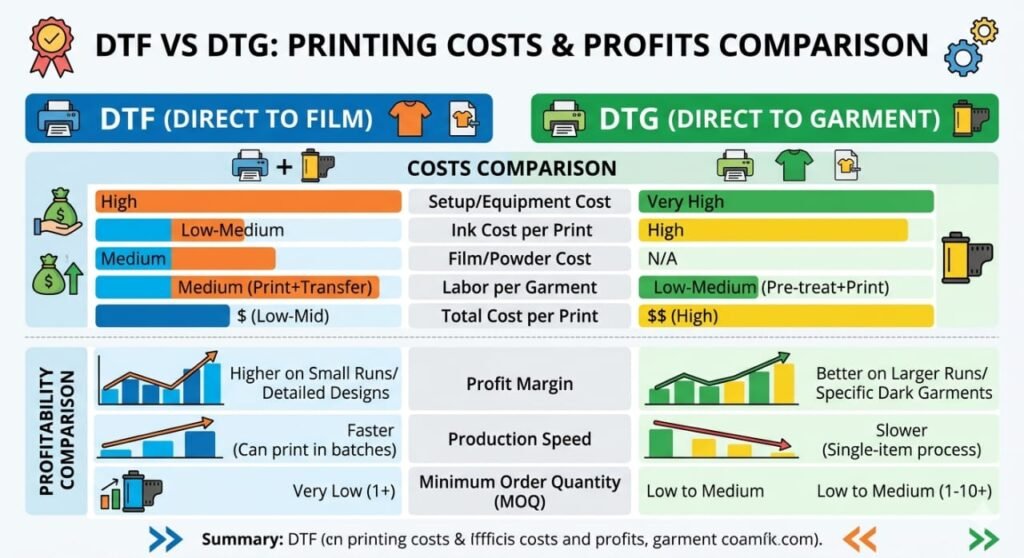 DTF vs DTG printing profitability comparison chart India
