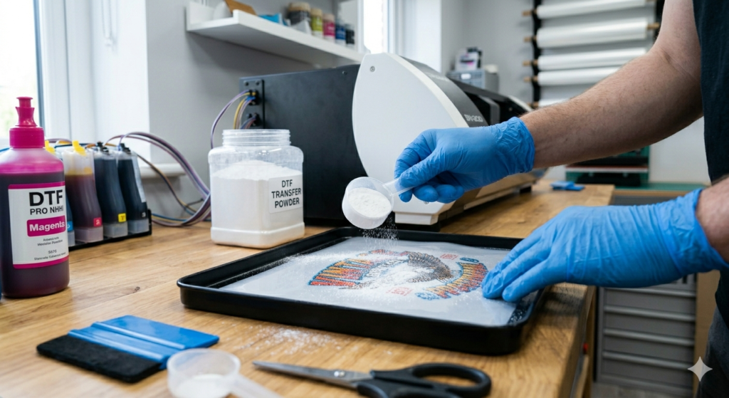 DTF consumables India powder application process