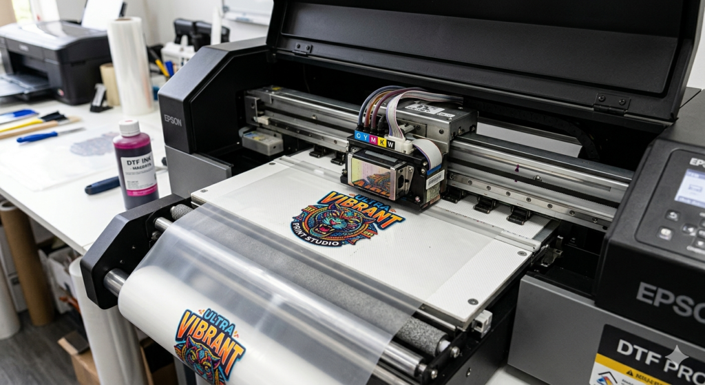 DTF small design printing process on film