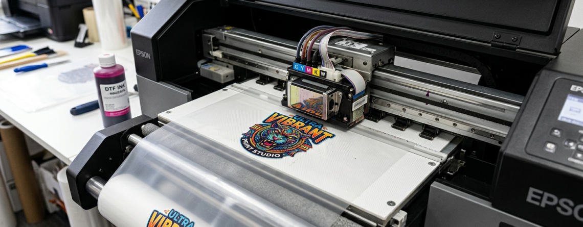 DTF small design printing process on film