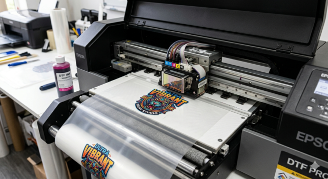 DTF small design printing process on film