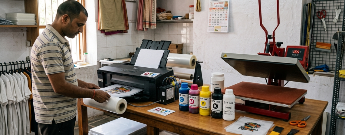 DTF printing equipment India complete setup with printer and heat press