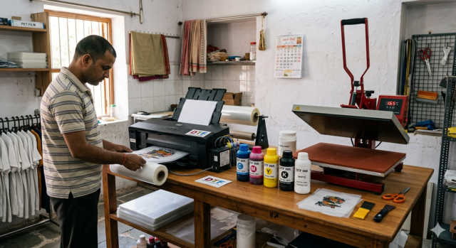 DTF printing equipment India complete setup with printer and heat press