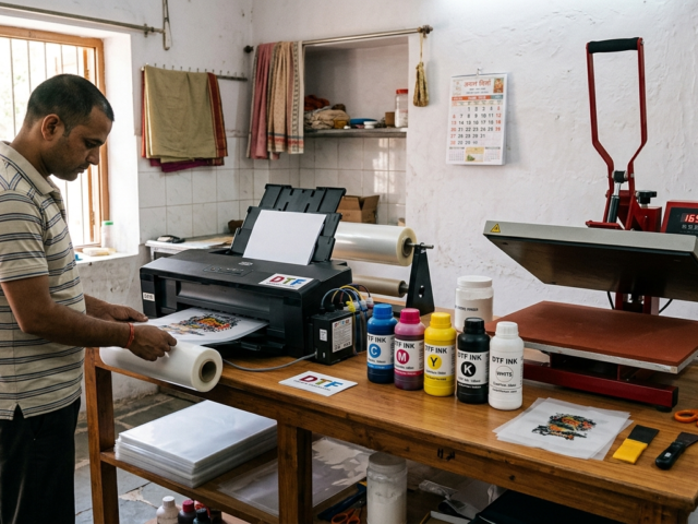 DTF printing equipment India complete setup with printer and heat press