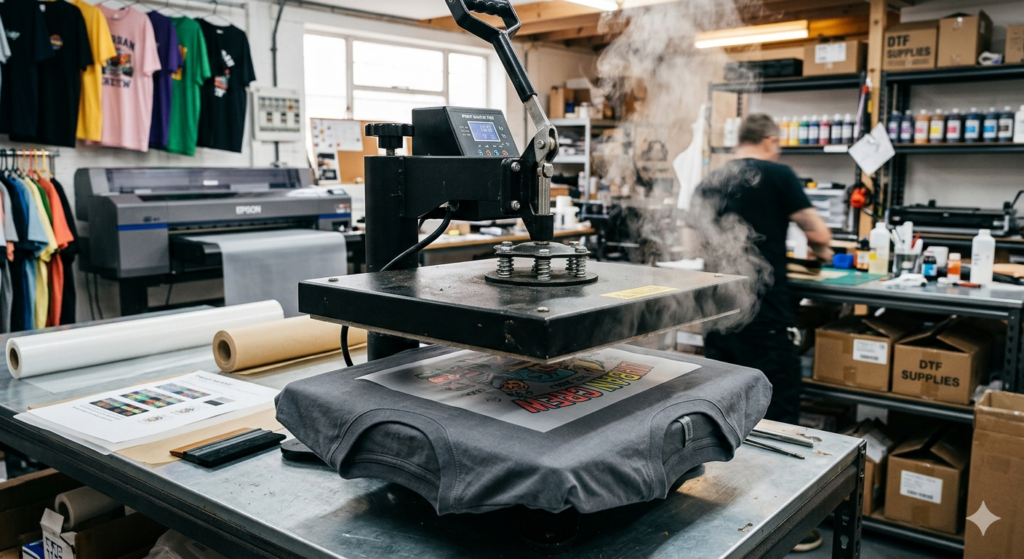 DTF printing equipment India heat press transferring design