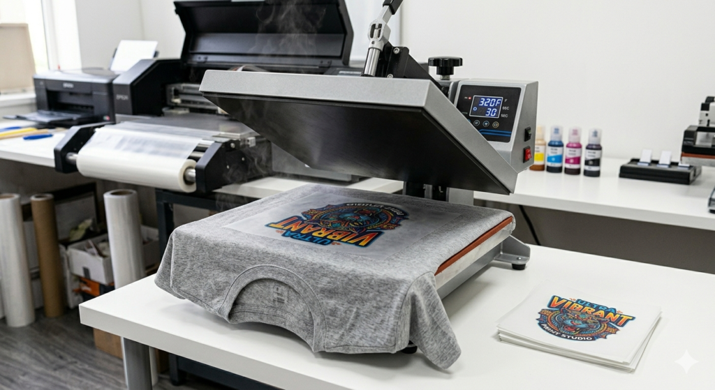 DTF small design printing heat press process