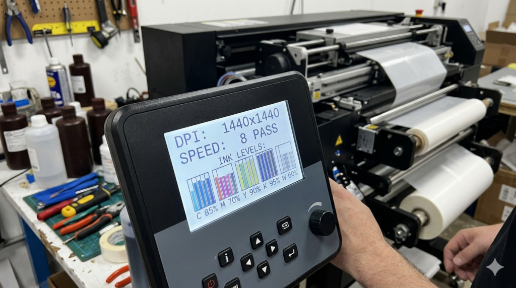 DTF printer specifications control panel and print setup