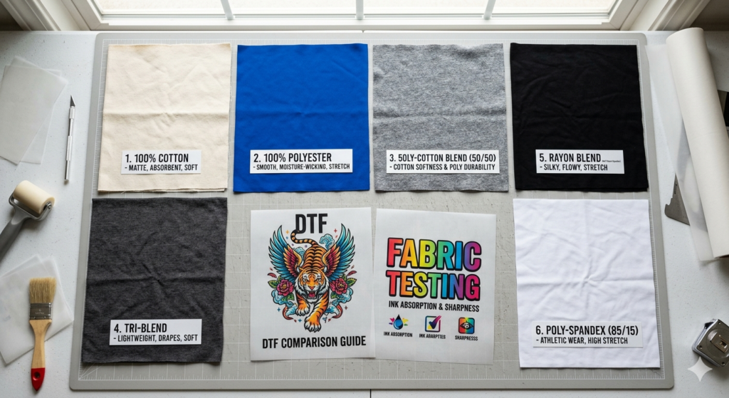DTF printing fabrics comparison different materials