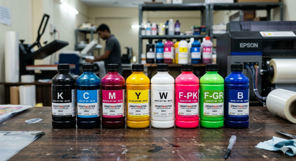 choosing DTF ink for your printer in India comparison bottles