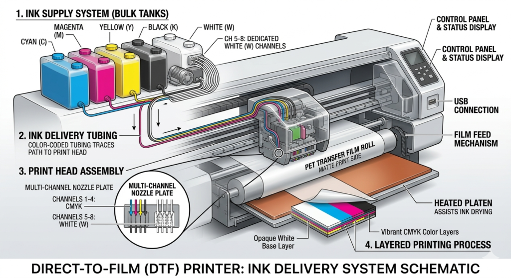 DTF ink colors explained printer channel configuration CMYK white