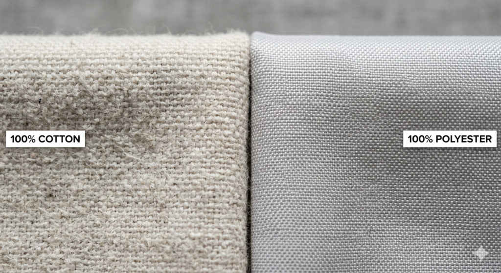 DTF printing on cotton vs polyester fabric texture comparison