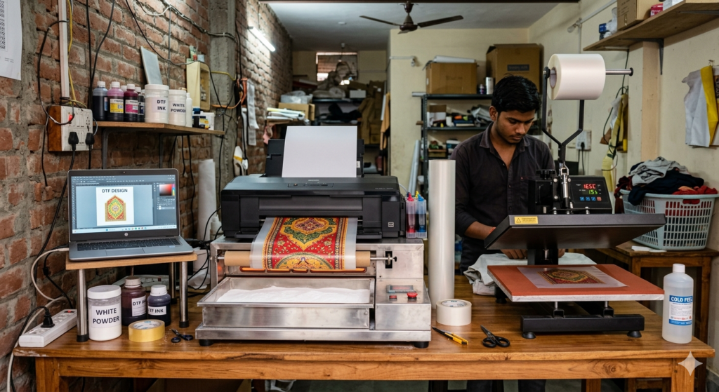 DTF printing for hoodies in India workspace setup