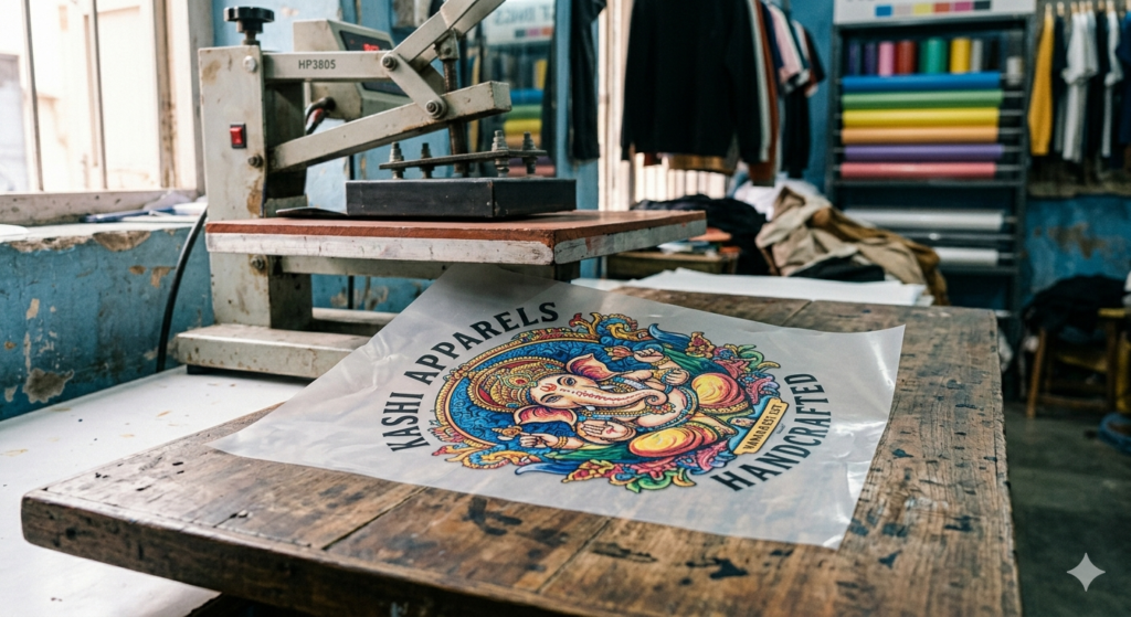 DTF printing for hoodies in India PET film design close-up