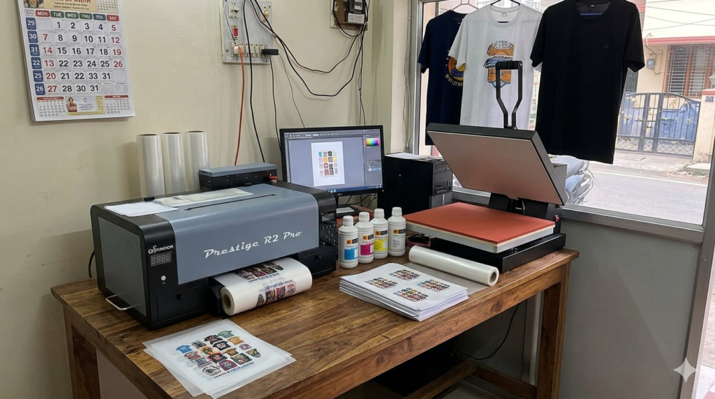 10 Easy Steps to Start a DTF Printing Business at Home in India 2026 - DTF printing studio setup at home in India workspace