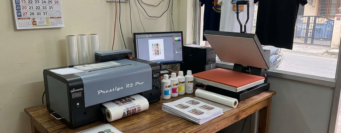 DTF printing studio setup at home in India workspace