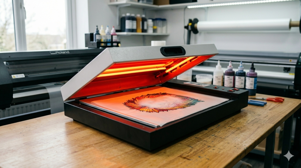 curing DTF adhesive powder in oven process