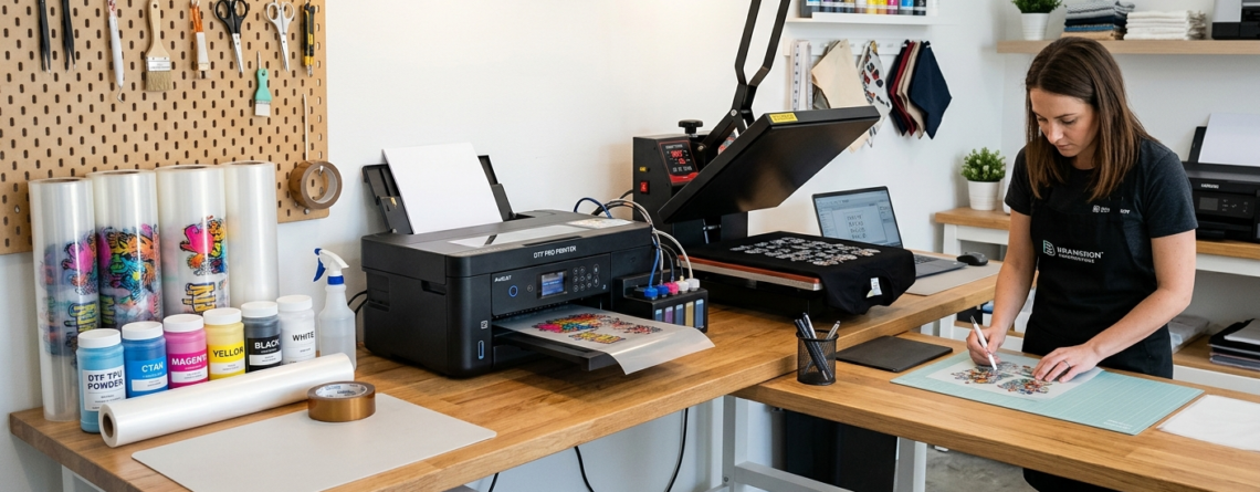 DTF print transfer guide showing complete setup