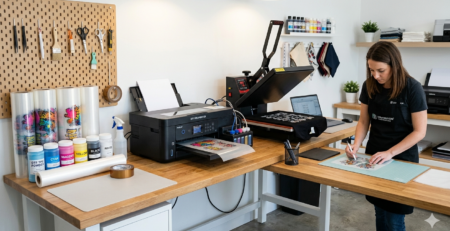 DTF print transfer guide showing complete setup