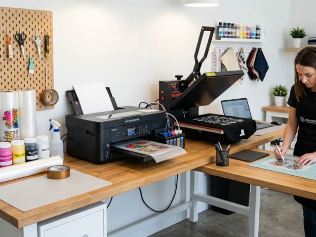 DTF print transfer guide showing complete setup