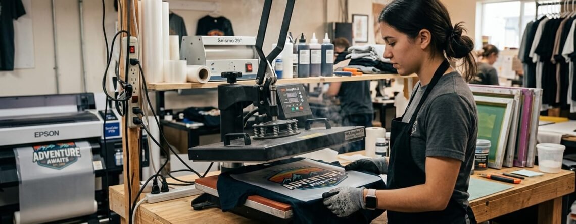 DTF powder curing process using heat press machine