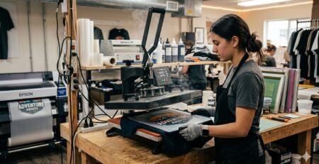 DTF powder curing process using heat press machine