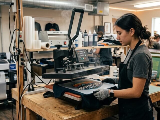 DTF powder curing process using heat press machine