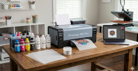 DTF printer installation setup workspace with beginner equipment