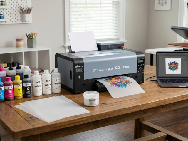 DTF printer installation setup workspace with beginner equipment