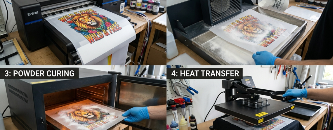 DTF printing on dark fabric process step by step