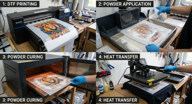 DTF printing on dark fabric process step by step