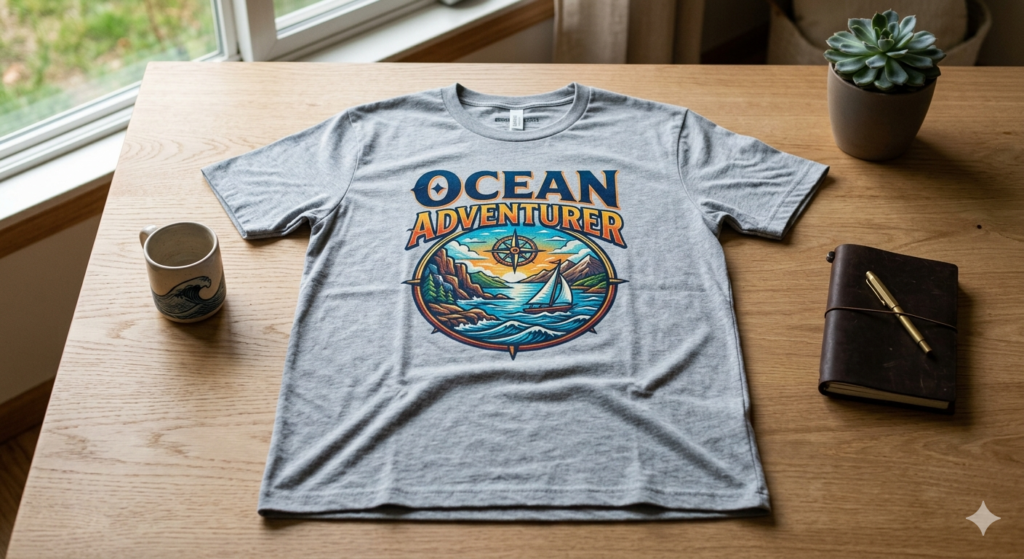 finished print using dtf adhesive powder on t-shirt