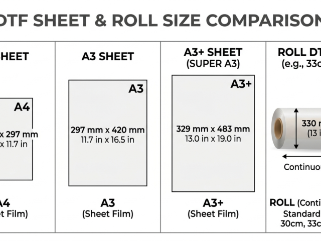 DTF Transfer Sheet Sizes comparison for apparel printing