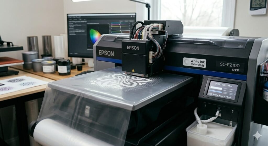 Best White Ink in DTF Printing and Why Is It So Important 2026 - White ink in DTF printing process on film