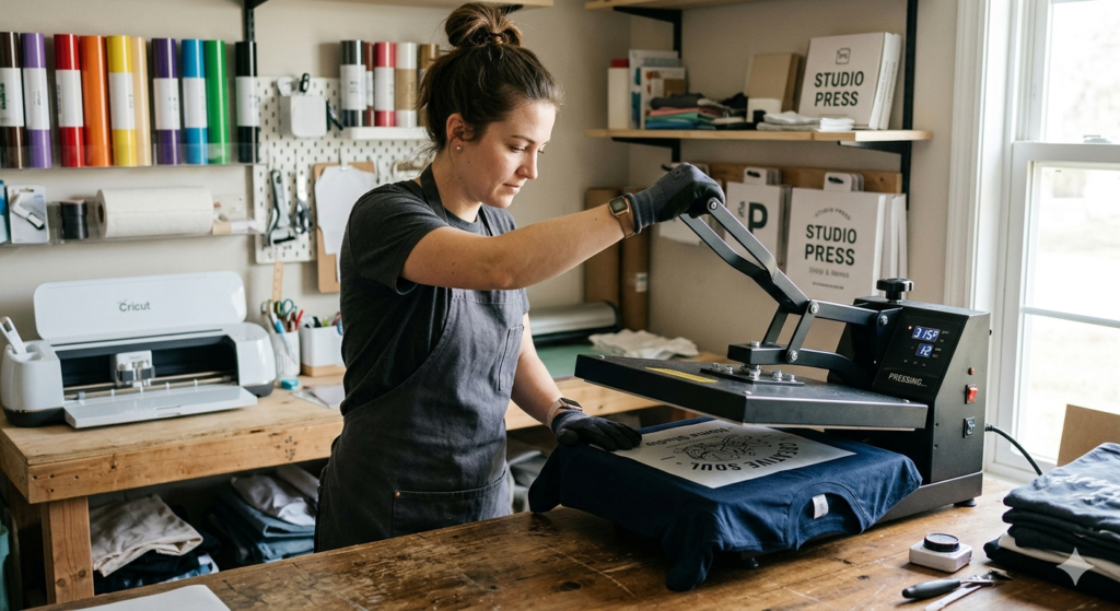 10 Easy Steps to Start a DTF Printing Business at Home in India 2026 - DTF printing studio setup at home in India heat press process