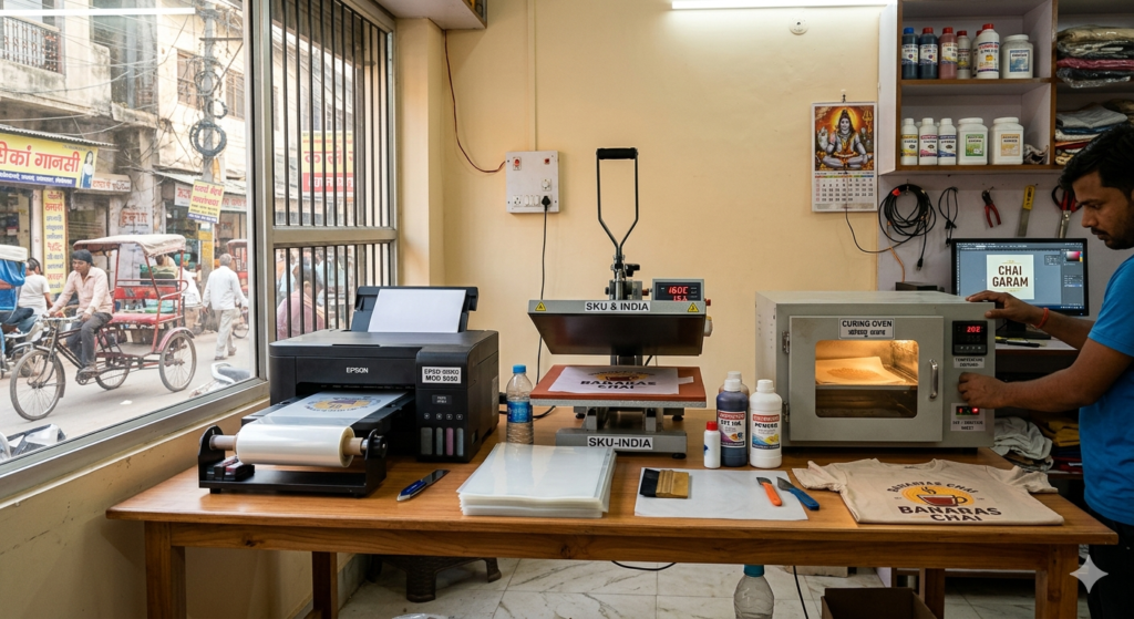 DTF business cost in India setup with printer and heat press