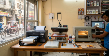 DTF business cost in India setup with printer and heat press