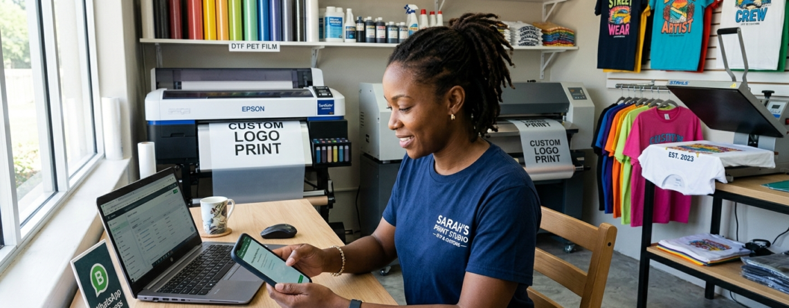 WhatsApp Business for DTF Print Shop setup on smartphone