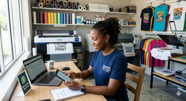 WhatsApp Business for DTF Print Shop setup on smartphone