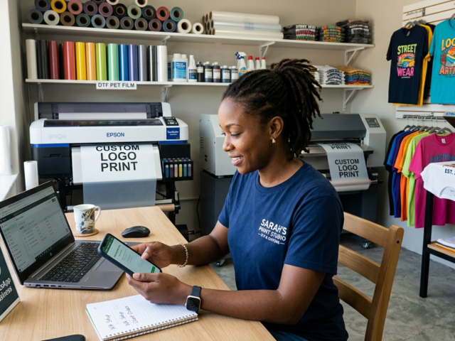 WhatsApp Business for DTF Print Shop setup on smartphone