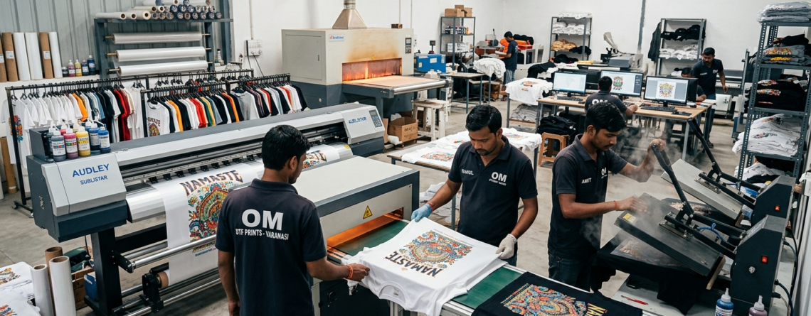 DTF bulk orders India printing setup with multiple t-shirt production