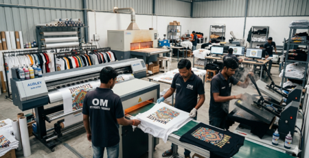 DTF bulk orders India printing setup with multiple t-shirt production