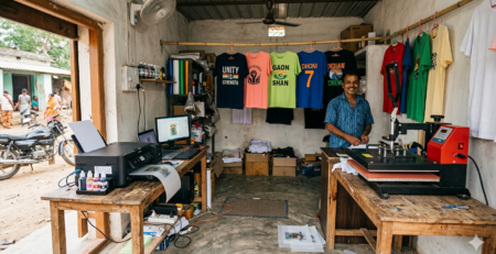 DTF printing business rural India setup in small village shop
