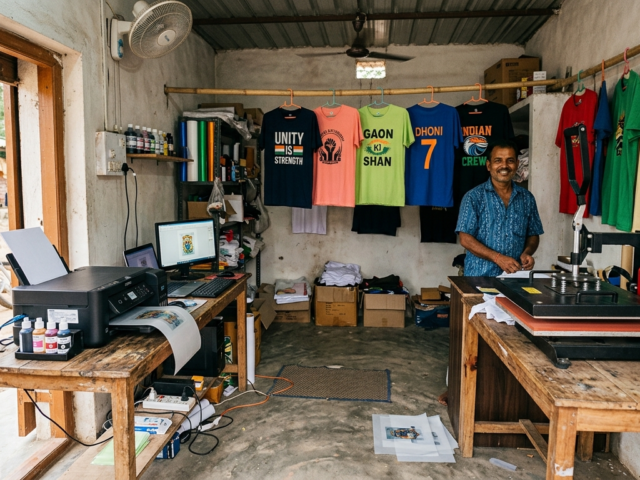 DTF printing business rural India setup in small village shop