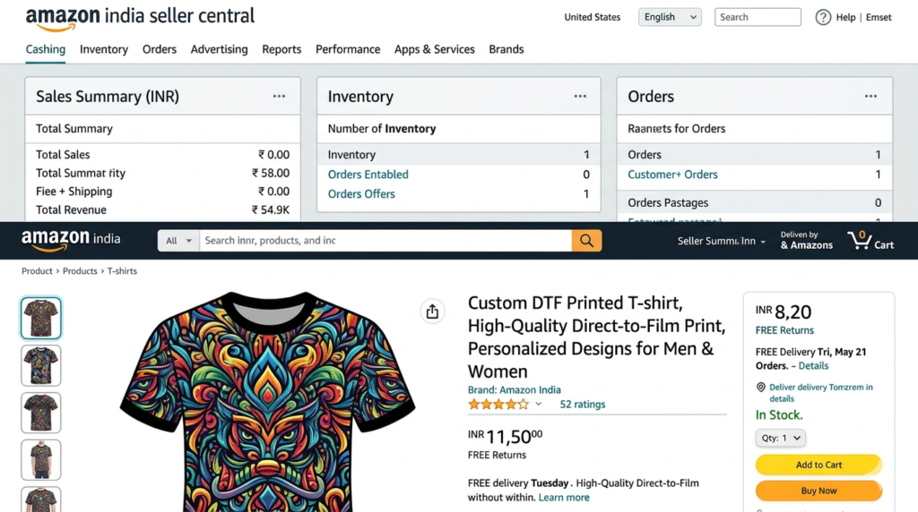 DTF T-shirt business India Amazon seller listing example