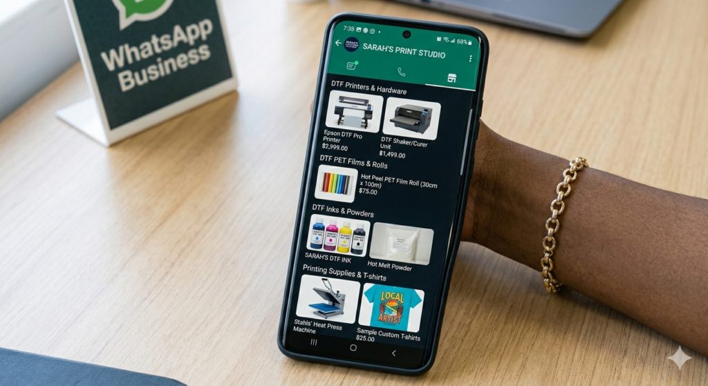 WhatsApp Business for DTF Print Shop product catalog