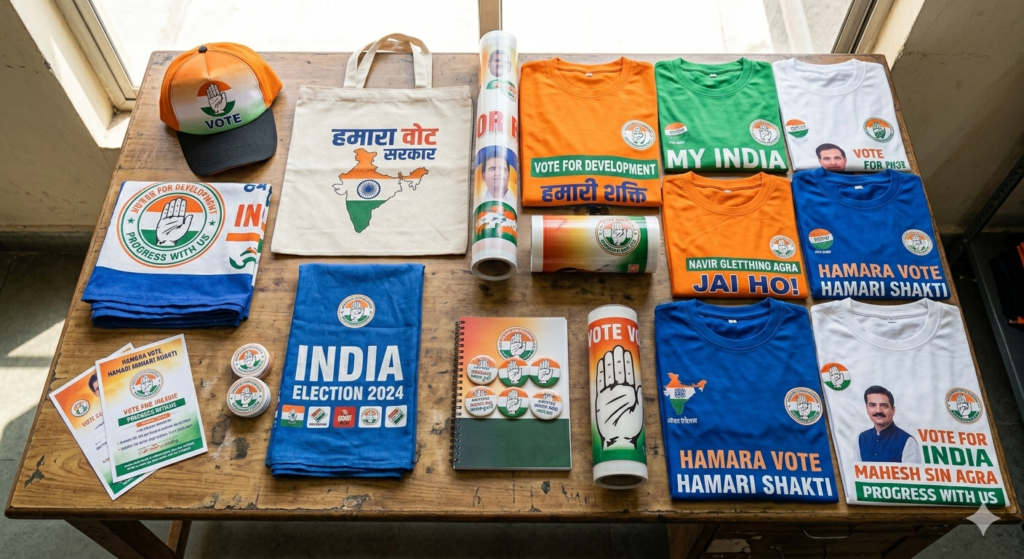 DTF Printing for Political Campaign Merchandise in India – Ultimate Branding Solution for Election Success 2026 - DTF Printing for Political Campaign Merchandise in India with caps and tote bags