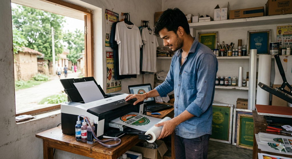 DTF printing business rural India entrepreneur working