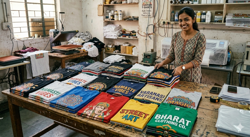 DTF printing Instagram marketing finished custom t-shirts India