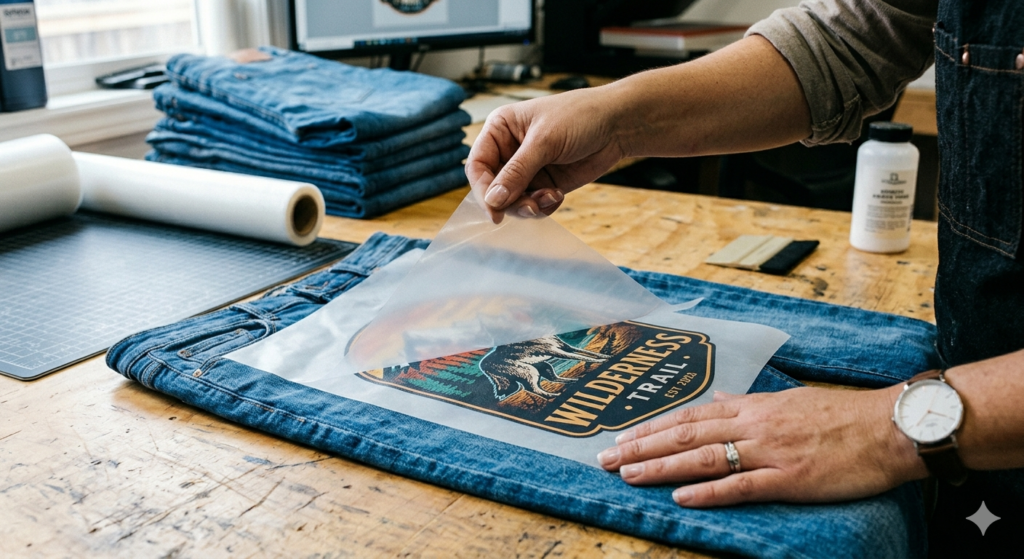 DTF printing on denim peeling film process