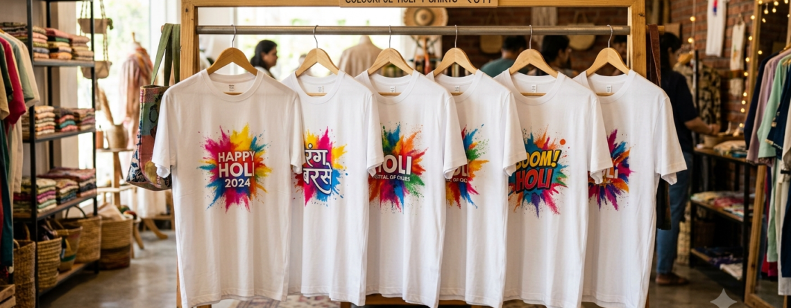 Holi DTF Printing Merchandise colorful custom T-shirts for Holi festival